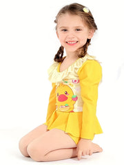 Girls' Duck Graphic Swimsuit Long Sleeve Crew Neck Beachwear For Kids