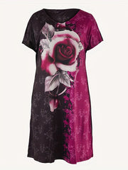  Floral Print Short Sleeve V Neck Dress