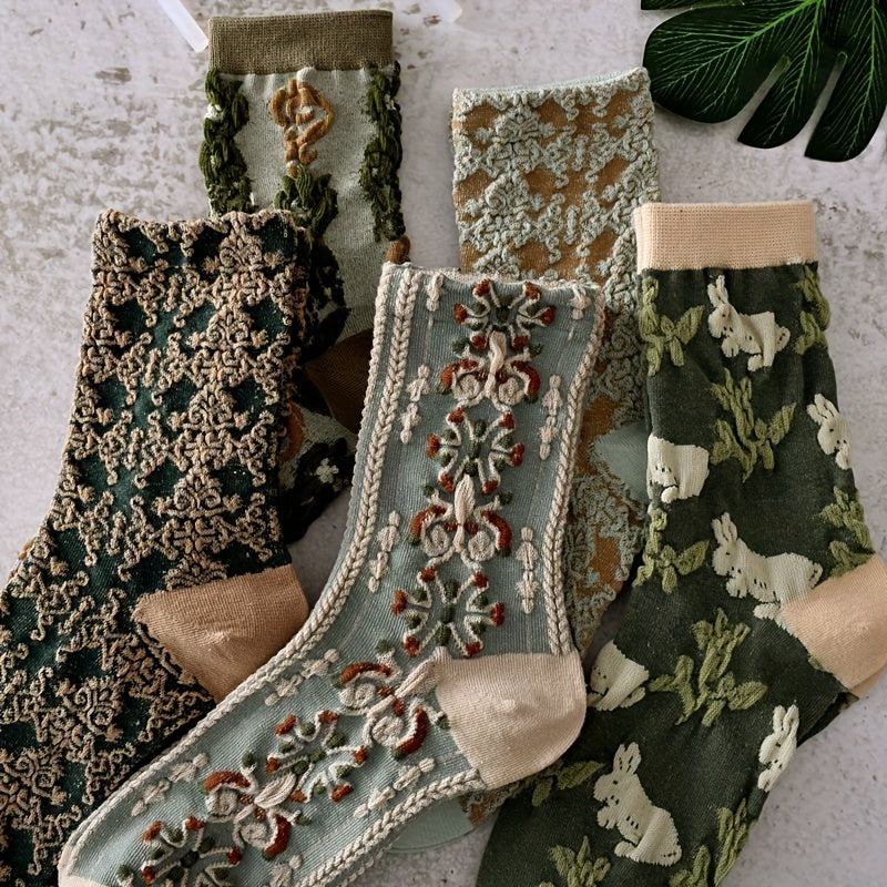 Floral Print Socks Women's Stockings 5 Pack