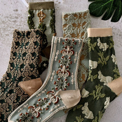 Floral Print Socks Women's Stockings 5 Pack