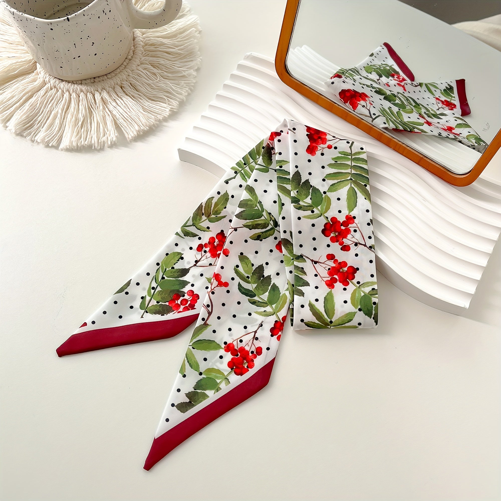 Fruit Leaf Print Skinny Scarf Long Ribbon Neckerchief