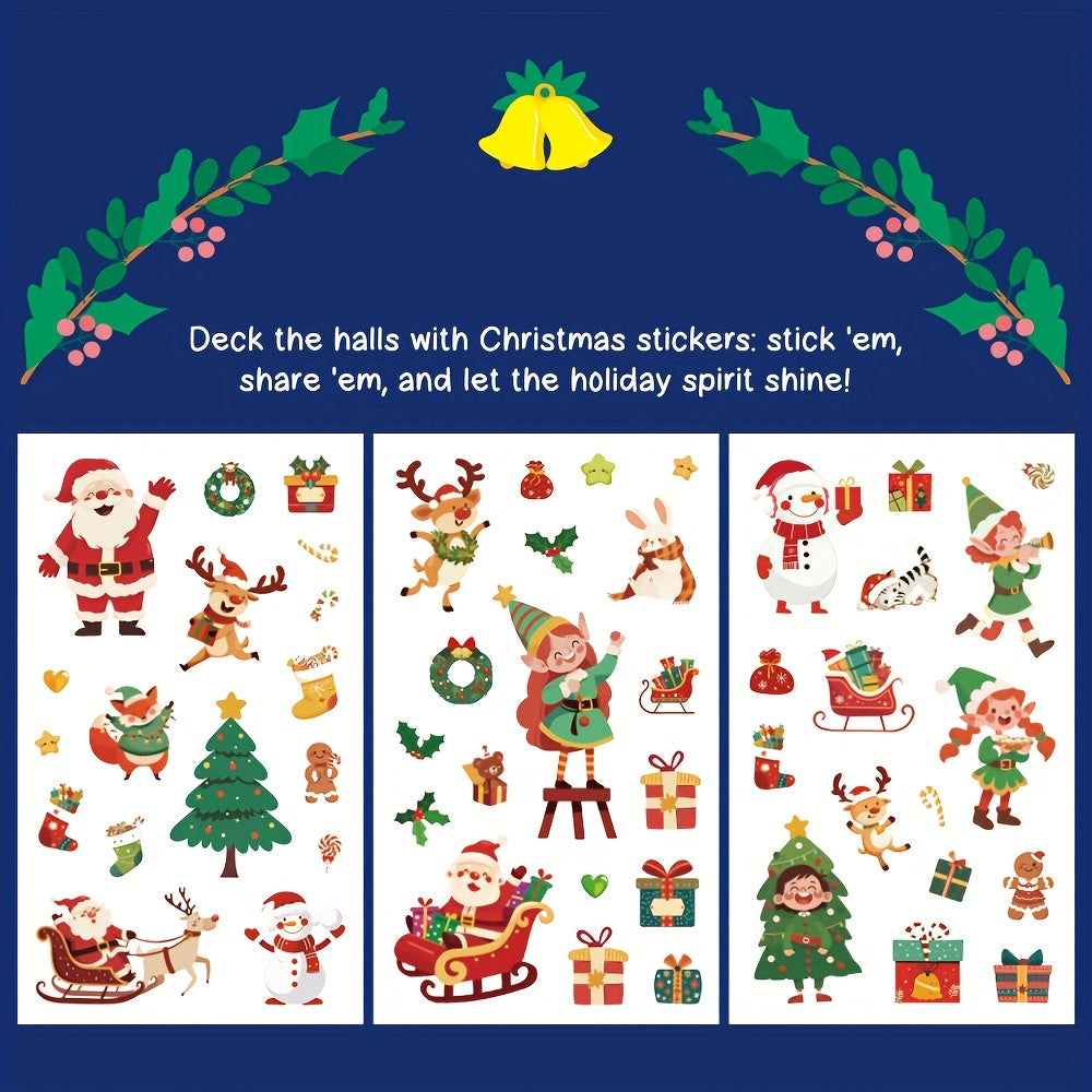50 Christmas Stickers Waterproof Double Sided Santa Deer & Holiday Designs