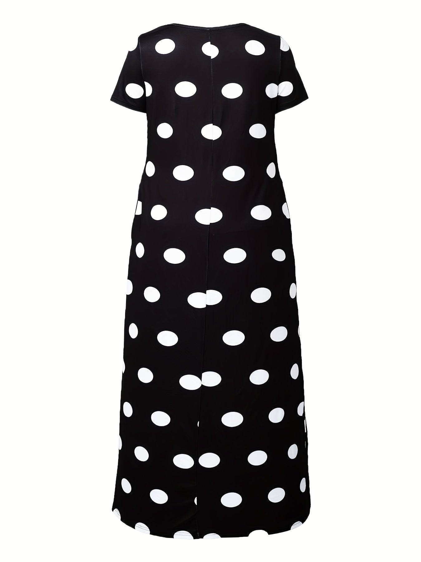  Polka Dot Print Short Sleeve Maxi Dress With Pockets