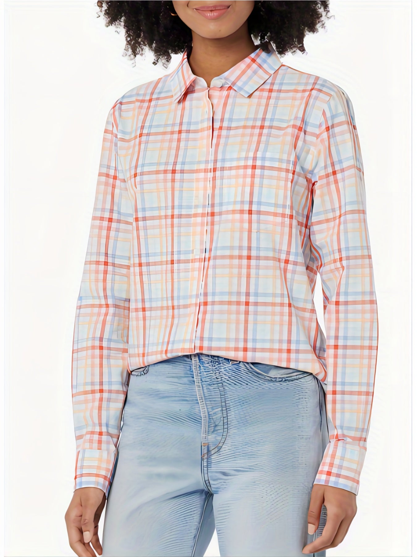  Plaid Print Long Sleeve Button Up Shirt Top