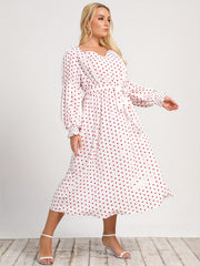  Boho Dress Polka Dot Sweetheart Neck Dress