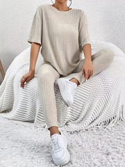 Casual Solid Two-piece Set Drop Shoulder T-shirt & Slim Pants