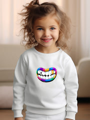 Girls Mouth Pattern Crew Neck Sweatshirt Spring Fall Christmas Gift