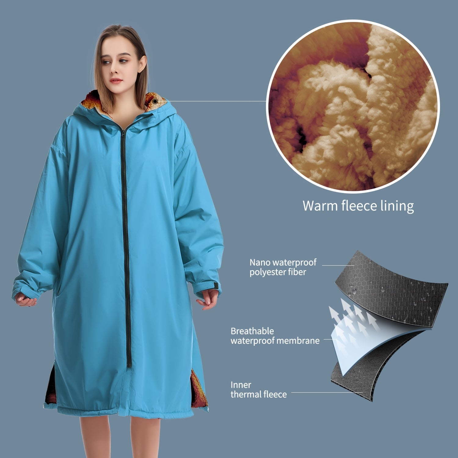 Mutao Waterproof Changing Robe with Fleece Lining and Hood