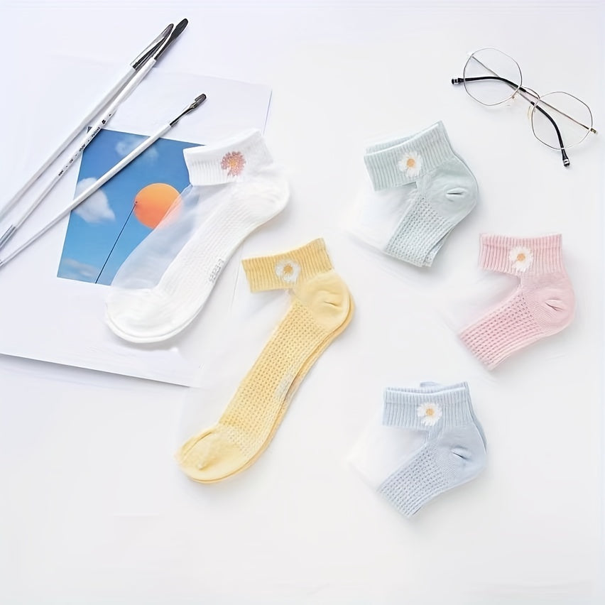5 Pairs Floral Print Socks Lightweight Breathable Women's Stocking