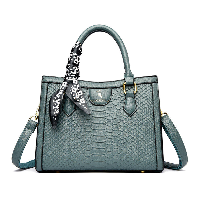 Crocodile Pattern Tote Bag Large Capacity Satchel Purse Scarf Decor Shoulder Bag