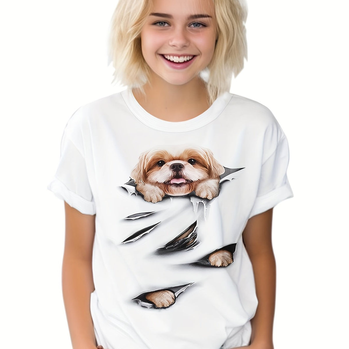 Girls Boys Puppy Graphic Short Sleeve T-shirt - Summer Sports Clothes
