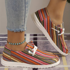 Women's Striped Canvas Shoes Lace Up Outdoor Sneakers Lightweight
