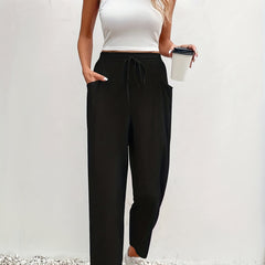  High Rise Straight Leg Pants With Pockets