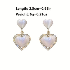Sweet Love Heart Cat Eye Stone Earrings