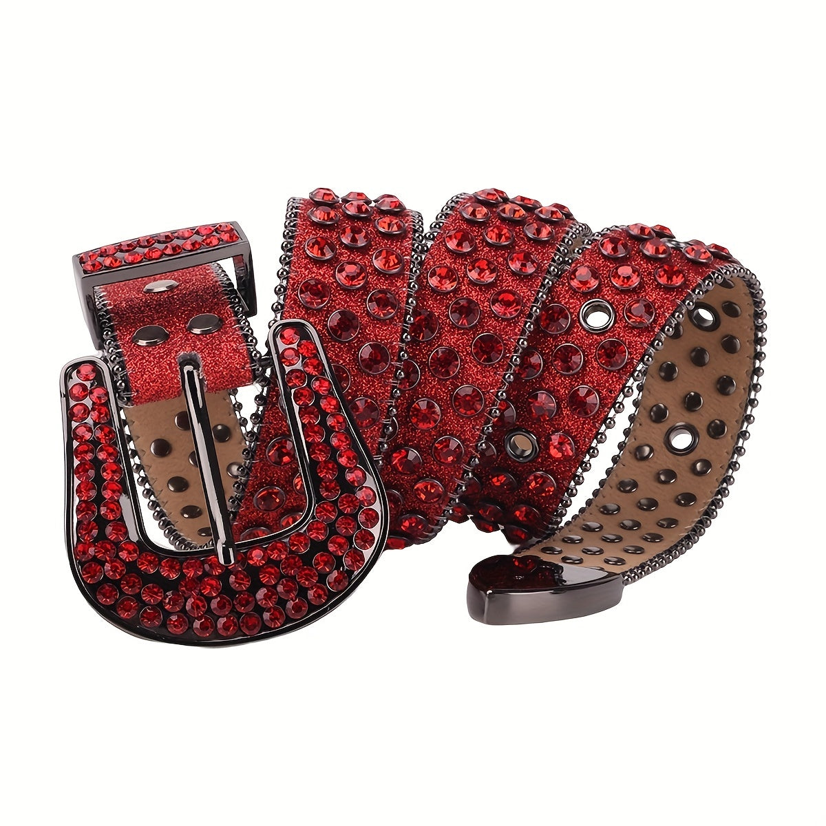 Red Rhinestone Belt Western Cowgirl Waistband Y2K Hip Hop Sparkly Belt