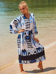  Boho Cover Up Women's Plus Tribal Print Bat Sleeve V Neck Loose