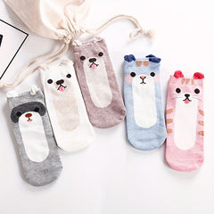 5 Pairs Cute Animal Print Low Cut Socks Women's Stockings