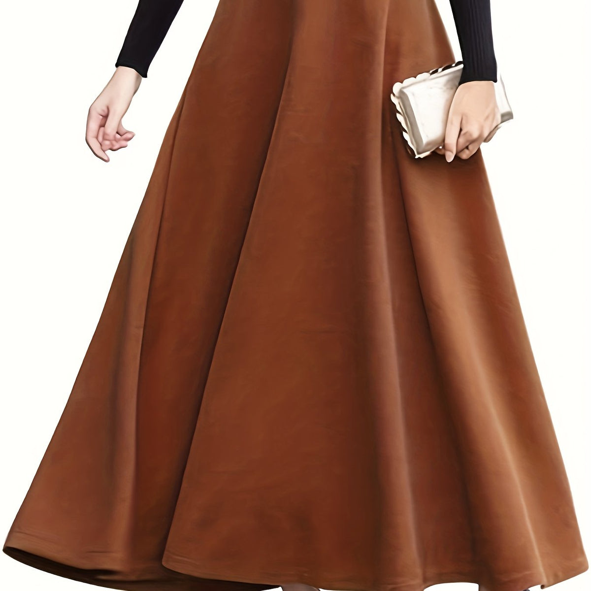  Women's Woolen Maxi Skirt Solid High Rise A line Swing