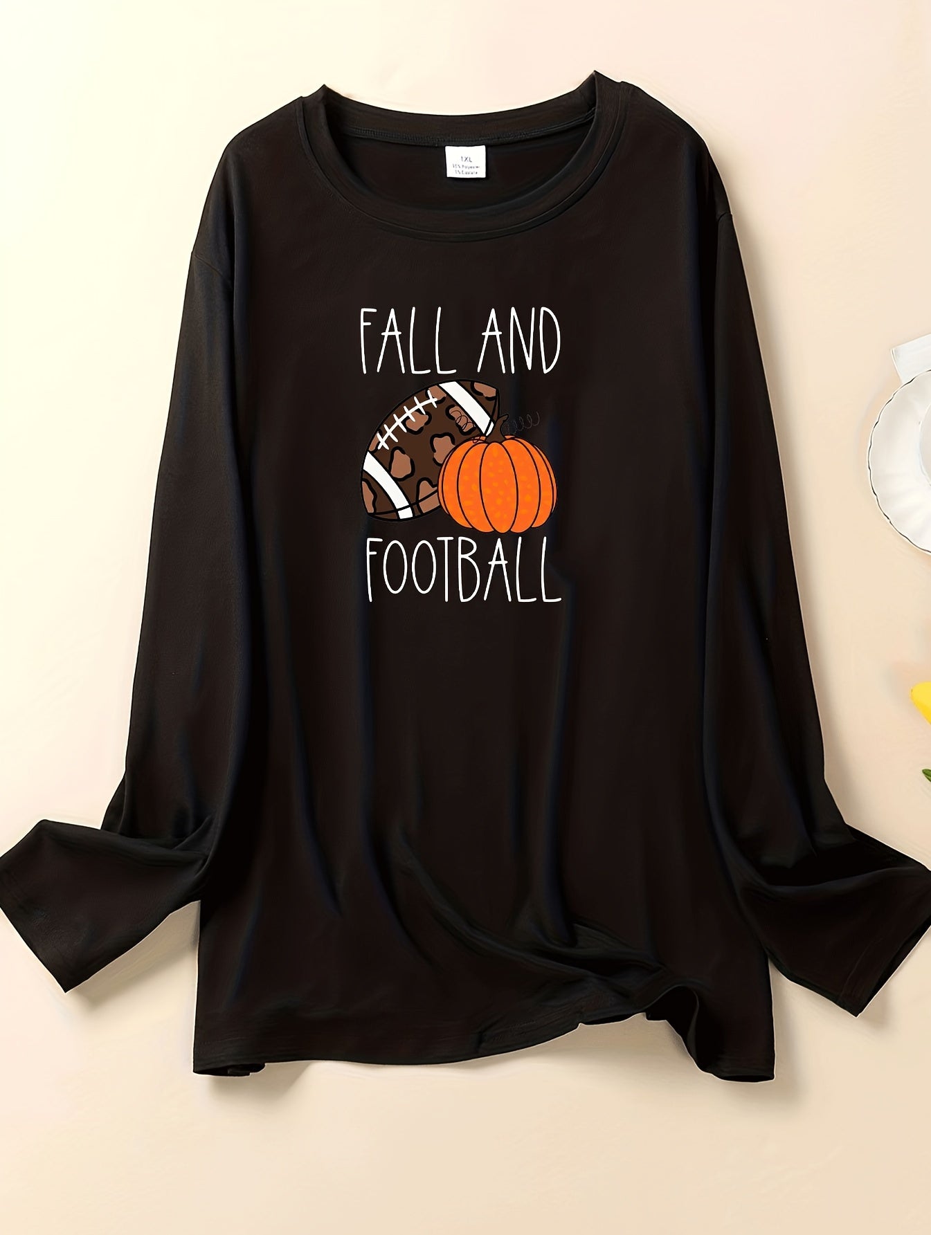 Women's Plus Pumpkin Print Long Sleeve Lounge Top