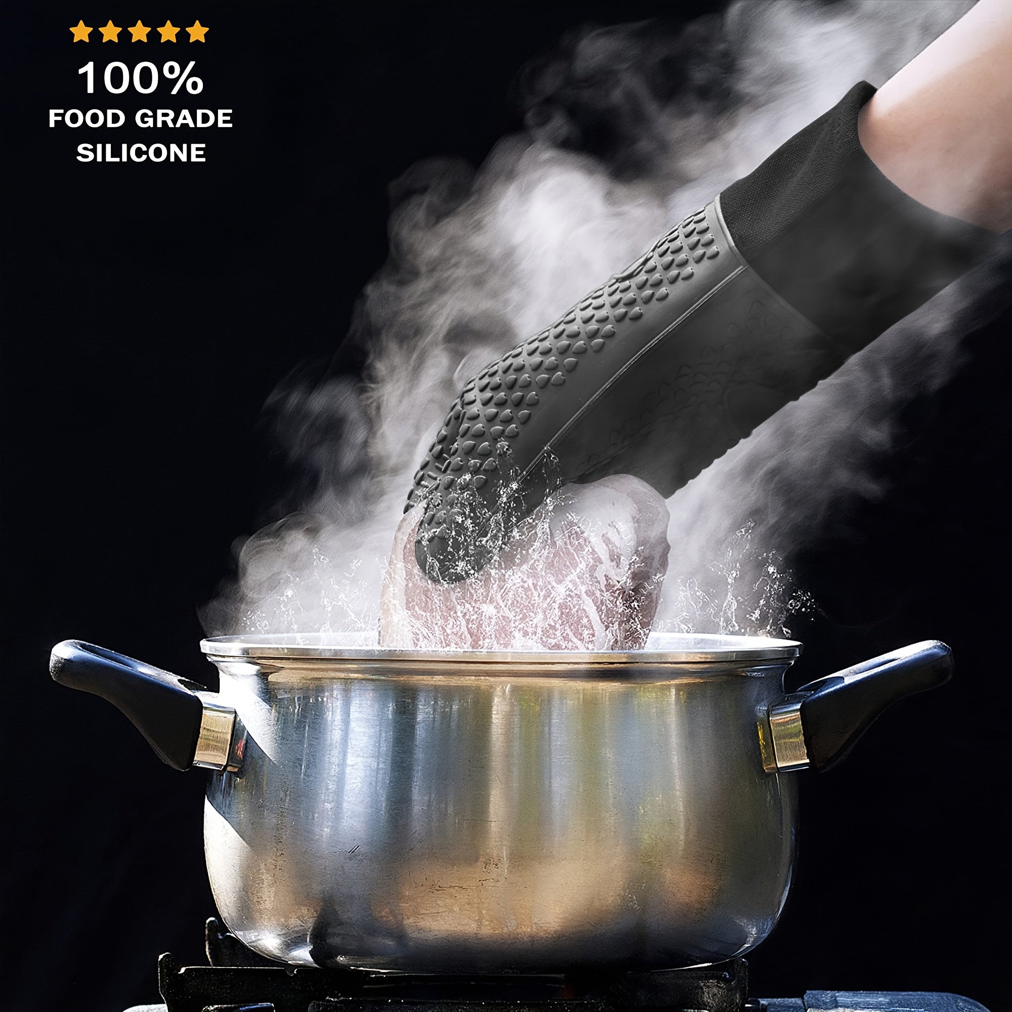 2pcs Silicone BBQ Gloves Heat Resistant Grilling Oven Mitts
