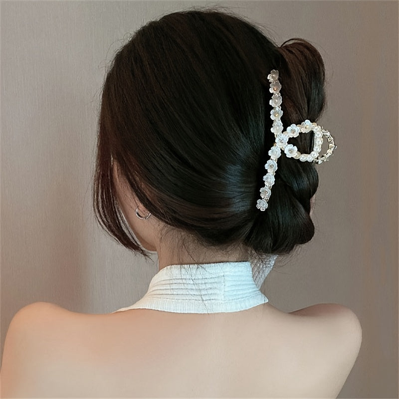 Faux Pearl Rhinestone Flower Hair Claw Clip Strong Grip Hair Jaw Clip