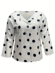  Polka Dot Button Up Shirt Long Sleeve Women's Casual Blouse