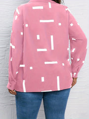  Stripe Print Button Up Long Sleeve Casual Blouse