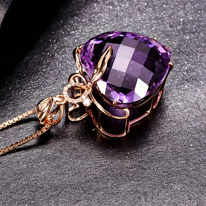 Heart shaped Amethyst Pendant Necklace Golden plated Faux Gemstone Necklace