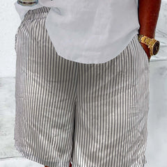  Stripe Print High Rise Casual Shorts With Pockets