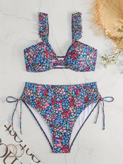  Ditsy Floral Ruffle Trim Bikini Set