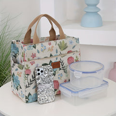 Vintage Floral & Letter Print Lunch Tote, Large Capacity