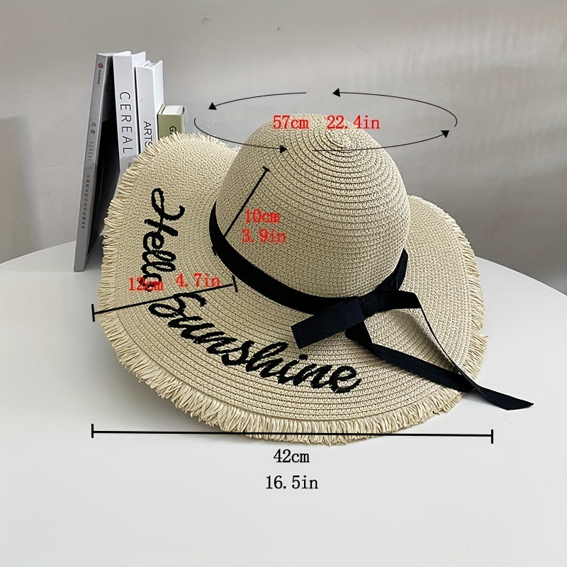 Sunshine Sun Hat Ribbon Bowknot Wide Brim Straw Hat