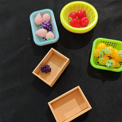 4pcs Mini Wooden Fruit Frame & Cloth Storage Basket Dollhouse Accessories
