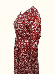  Boho Floral Print Long Sleeve Dress With Pockets