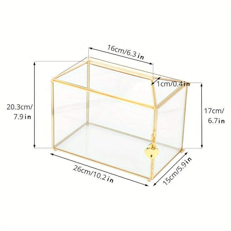 Golden Glass Cards Box For Wedding Reception Large Geometric Decorative Box