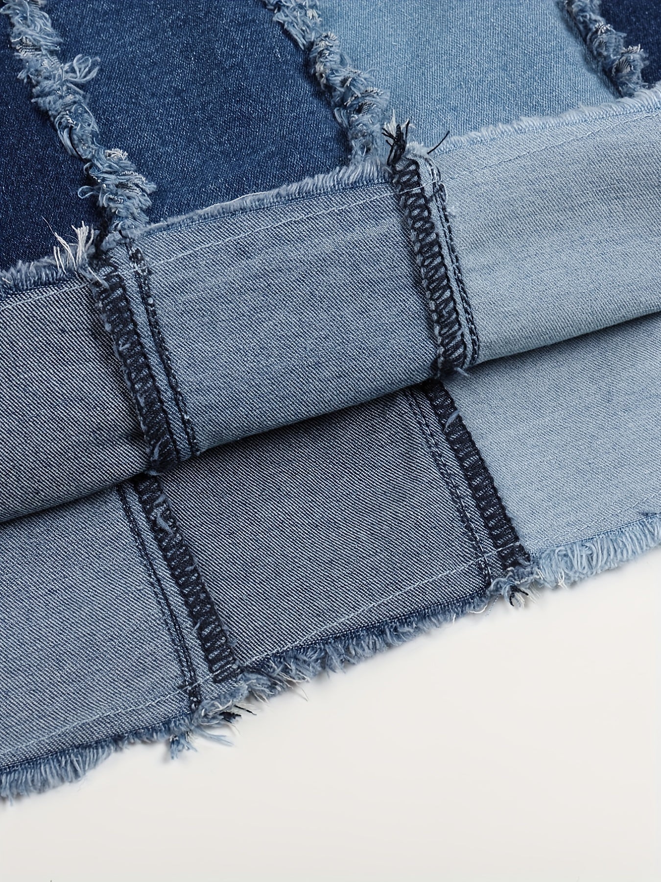 Colorblock Frayed Trim Denim Mini Skirt Patchwork Street Style