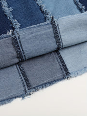 Colorblock Frayed Trim Denim Mini Skirt Patchwork Street Style