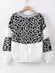  Colorblock Leopard Print V-Neck Sweater
