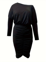  One Shoulder Ruched Dress Long Sleeve