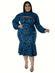  Leopard Print Crop Top & Mermaid Tube Dress Set