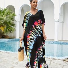  Boho Cover Up V Neck Bat Sleeve Split Dress