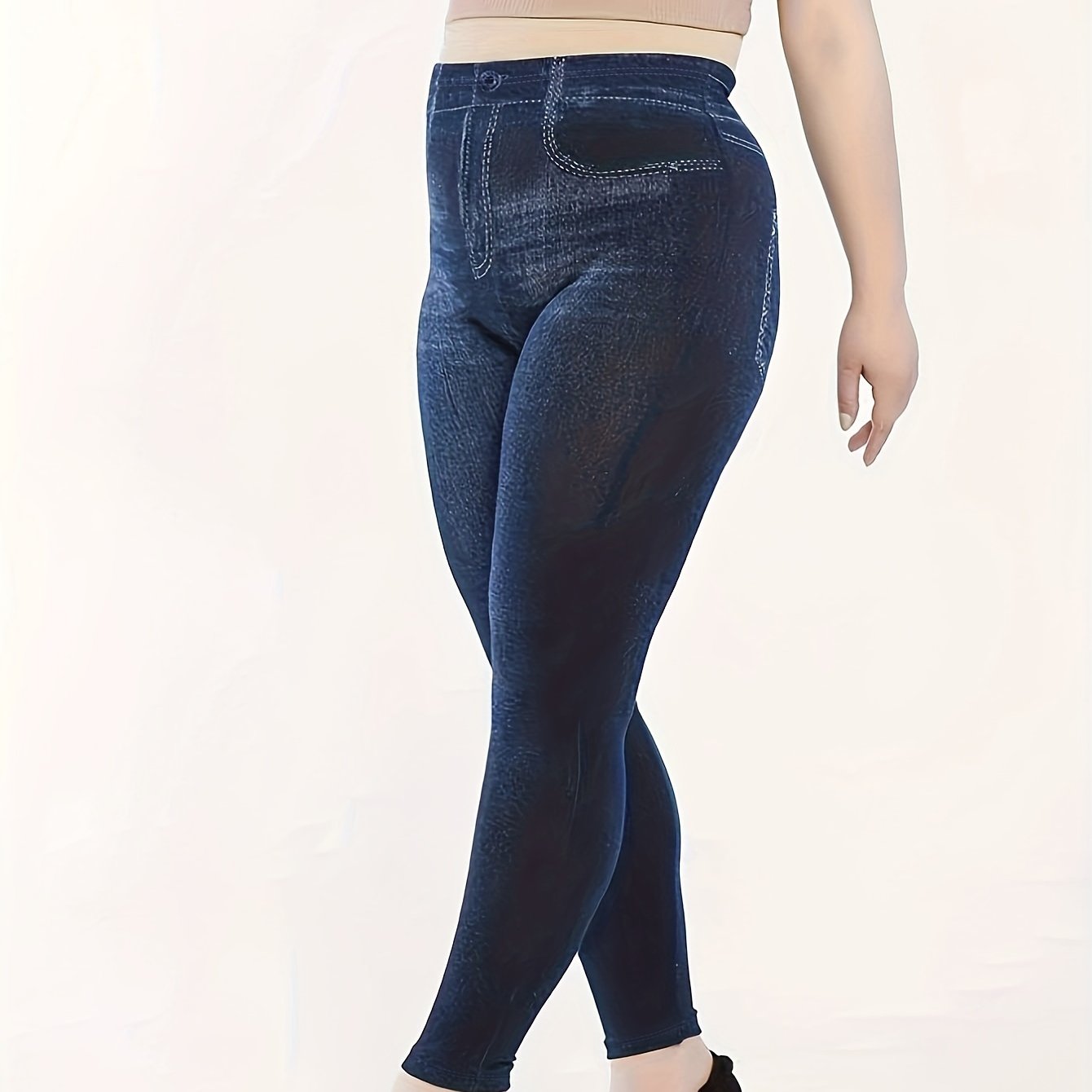  Denim Print High Rise Skinny Trousers
