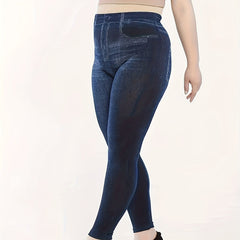  Denim Print High Rise Skinny Trousers