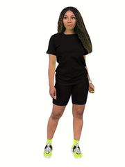 Casual Short Sleeve T shirt & Biker Shorts Set