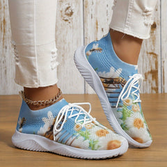 Flower Print Mesh Lightweight Running Shoes Breathable Non Slip Outdoor Sneakers