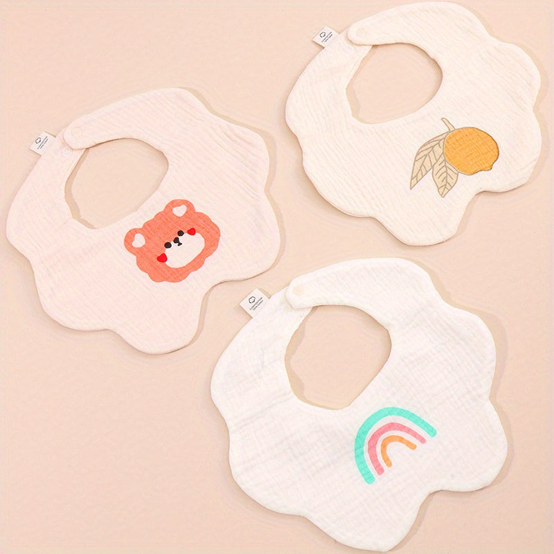 3pcs Baby Bibs Heart Sun Flower Newborn Burp Cloth Kid Cotton Saliva Towel