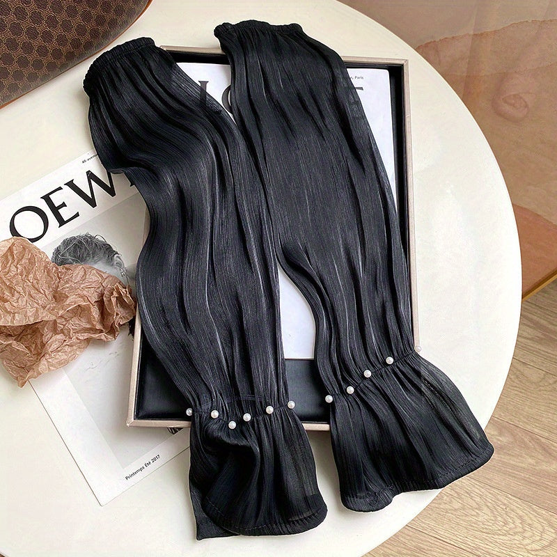 Faux Pearl Decor Gloves Ruffles Elastic Fingerless Sunscreen Long Gloves