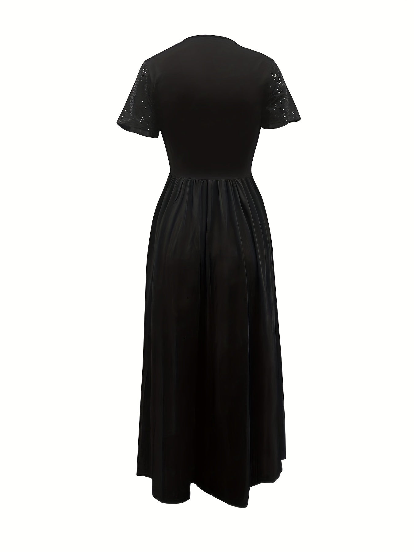  Sequin Short Sleeve V Neck A line Party Dress