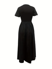  Sequin Short Sleeve V Neck A line Party Dress