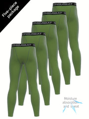Men's 5pcs Solid Leggings Active Quick Drying Sports Compression Pants